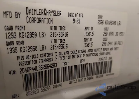 2006 Dodge Grand Caravan Sxt z USA, uszkodzony, nr VIN 2D4GP44L36R664283